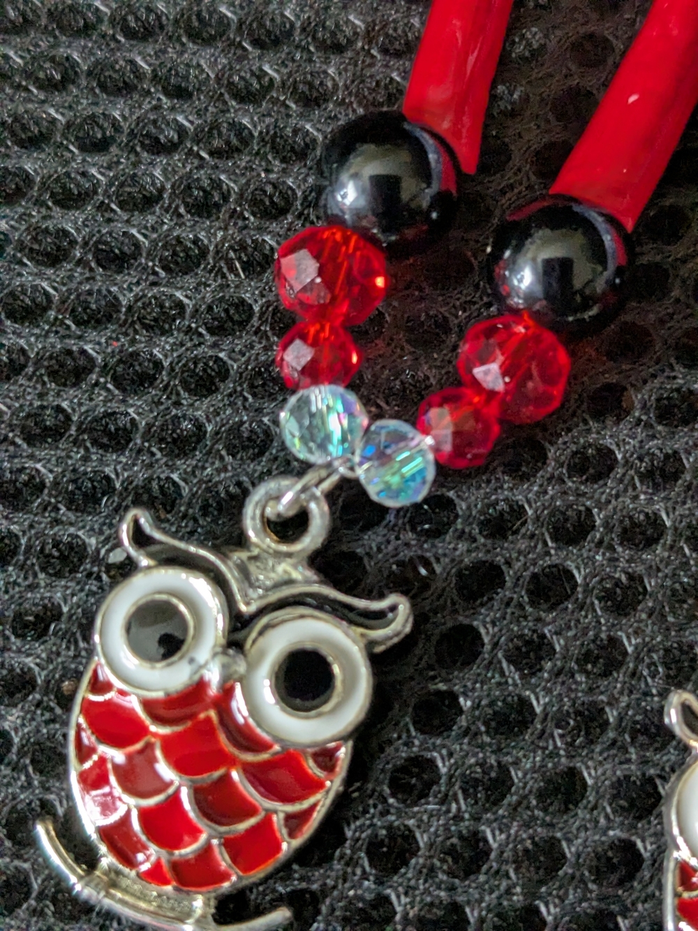Native American Red Owl Dentalium Shell Dangle Earrings - Picture 2 of 3